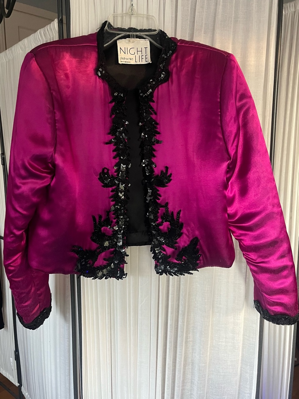 Vintage Rothschild Night Life Magenta Black Lace & Sequin Bolero Jacket - Size S